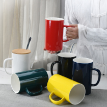 Ceramic water cup large capacity 1000ml mug with lid spoon high-end birthday gift custom logo with gift box