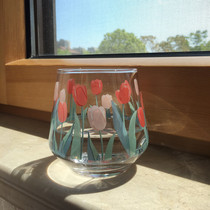 ins vintage hand-painted tulip glass Net red juice cup