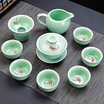 Kung Fu Tea Cup Tea Cup Tea Cup Cup Bottom With Fish Cup Dragon Spring Green Porcelain Small Fish Glazed Carp Tea Drinking Cup