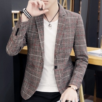 2021 spring and autumn mens plaid small suit Korean slim autumn jacket young mens trend suit casual single west