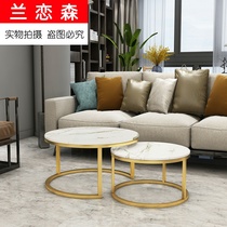 Light luxury round marble coffee table TV cabinet combination Nordic simple modern small apartment living room furniture table set