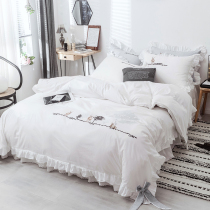 Princess wind white cotton four - piece in girl bow is set in Korean pure cotton 1 8mm bed skirt bed