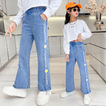 Girls jeans wide leg pants autumn 2021 new childrens pants Spring and Autumn wear Foreign style big childrens trousers autumn