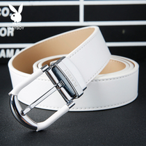 Playboy White Belt mens leather tide ins Wind decoration Joker buckle belt female non-perforated belt