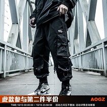 Guochao brand function wind tie pants mens autumn and winter loose trend ins hip hop plus velvet padded paratroopers