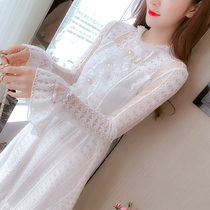 Autumn and winter new fairy Super fairy temperament goddess Fan white dress design sense niche gentle style long dress