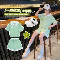 Girlsclothing red suit summer dress 2022 new middle childhood summer short sleeved gas fashion shorts two sets