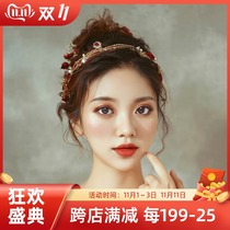 Bride headdress wedding red ribbon hair band hair accessories set Korean wedding Super fairy toast clothing accessories Red