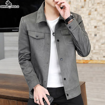 Paul Trend New Pint Mens Clothing Suede Fall Jacket Handsome jacket Young Inn Wind capsized brown ketchup