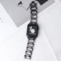 Applicable iwatch6 Apple se7 watch strap applewatch5 generation stainless steel 4 inlaid drill 3 fashion 2 women new s7 6 bracelet cute personality tide card 1 summer advanced