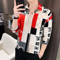 Summer seven-point sleeve flower shirt men Korean slim sleeve shirt short sleeve pullover T-shirt casual sweatshirt mens inch shirt