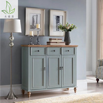 American solid wood blue three-door home living room shoe cabinet multi-function storage locker European large-capacity Portal cabinet