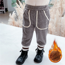 Girls plus velvet padded pants to wear 2021 new childrens trousers foreign style warm baby Plaid casual pants winter