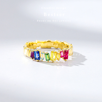 Blue Bestser (Rainbow sugar) 18K gold inlaid color sapphire girlfriend gift jewelry ring