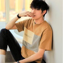 Short sleeve t-shirt male cotton speed dry tide high-end splice big-code round-collar trend splicing men summer t-shirt