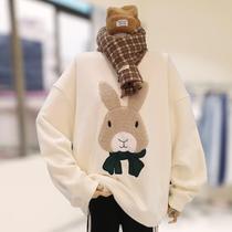 Towel embroidered cartoon rabbit round neckline with female garnter thickened 2022 Autumn winter new South Korean loose jacket