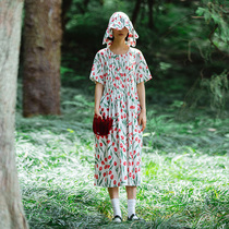 Deer and birds keep cute sweet Yu Jinhua print waist thin pleated dress 2 colors 2950XK