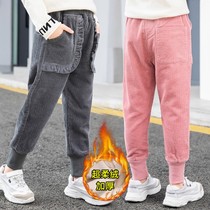 Girls plus velvet pants thickened outer wear children Korean version of foreign corduroy leggings girls loose warm cotton pants