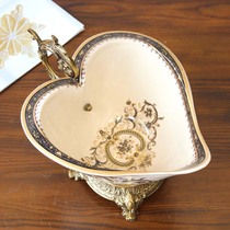 European luxury fruit plate American ceramic alloy creative craft love fruit plate Villa model house soft decoration