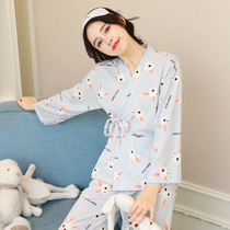 Japanese kimono pajamas womens autumn and winter cotton long-sleeved Korean version of fresh sweet cute student loose home wear suit