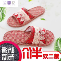  Home slippers womens summer indoor non-slip household mens cloth art does not hurt the wooden floor mute soft bottom cloth bottom slippers