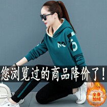 Lamb fluff sports suit womens autumn winter new fashion designer gush thicken sweaty dressing casual wear two sets