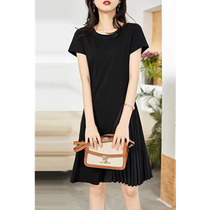 Boo Pala 轻 light comfort ~ Personality small Bee badge pleated patchwork ruffle dress small black skirt