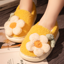 Cotton slippers womens autumn and winter stepping on shit plus velvet indoor home warm and thick bottom waterproof non-slip bag and confinement shoes