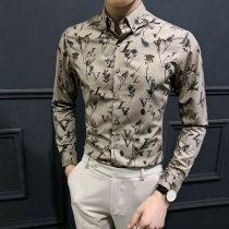 2020 fall flower shirt male tide crushed retro Korean version Trend handsome mens casual shirt with a long sleeve inch