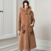 Zqqz sheared wool coat women's 2018 new long slim fox fur collar wool fur coat 18022