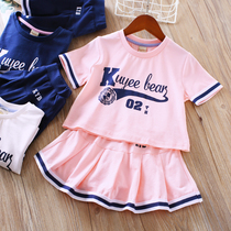 Girls short sleeve suit summer new female baby skirt two-piece foreign style T-shirt pleated skirt skirt skirt pants fashion skirt