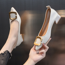 Pointed single shoe female summer style with 2022 new summer fashion light mouth coarse heel with one foot and heels beige
