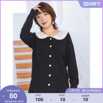 (Qingkura RMB100 ) Large-size womens clothing spring-mounted dolls-turned-out hollowed thread-sewn nail beads jacquard sweaters