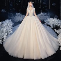 Main wedding dress 2021 new bridal temperament pregnant women court style retro premium texture heavy industry plus size tailing luxury