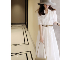  ROUJE POWER white dress female 2021 summer new waist thin temperament sweet fairy skirt