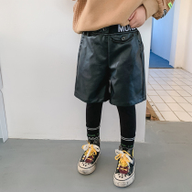 BBs childrens clothing boys pants warm winter clothing 2022 new winter middle and big childrens handsome fake two-piece leather pants