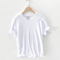 Trend white short-sleeved cotton t-shirt Mens round neck basic casual mens bottoming shirt Slim top service undershirt