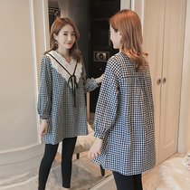 2021 conception of maternity dress with summer clothing blouse with new large code loose with long sleeves foreign air weight reduction plaid long sleeve shirt