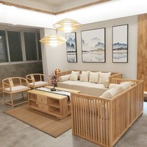 New Chinese-style solid wood sofa Zen combination modern simple living room log color B&B hotel clubhouse art sofa