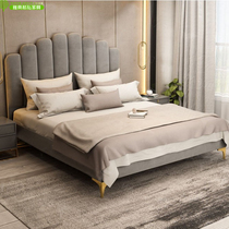 Light luxury velvet fabric bed designer model room Bieye Nordic double wedding bed net red 1 51 8 meters princess bed