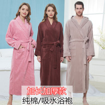 Japanese pure cotton bathrobe womens autumn and winter long towels with thickened towel material thickened and added fat quick dry full cotton sleeping robe men