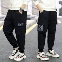 Boy pants Childrens work pants 2020 new spring and autumn casual long pants Boys sport plus suede thickened