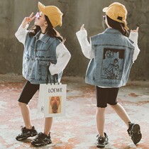 Girls cowboy vest 2021 Autumn New Korean version of childrens net red loose denim jacket canthus tide
