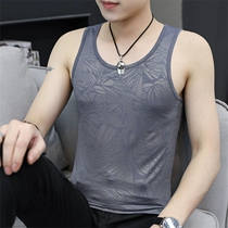 Rich bird thread vest Mens Ice Silk seamless sports fitness wear sleeveless T-shirt mens Tide brand tight-fitting undercover