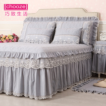 Qiaozhi life single bedspread bed skirt pure cotton European skirt bed cover Gray padded non-slip men
