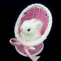 Simulation of small white rabbit flower basket rabbit home animal decoration decoration cute little rabbit with flower basket