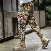 Desert digital camouflage pants mens Tide brand bunches multi-bag overalls outdoor training pants loose wear-resistant tactical trousers