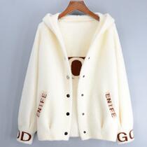  Spring and autumn new mink fluff coat jacket womens short Korean loose plus size thin hooded thick and warm