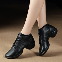 Allaway Genuine Leather Dance Shoes Soft Bottom Square Dance Shoes Women Gvet Water Soldiers Dancing Shoes Fitness Dance Shoes Heel Hollowness