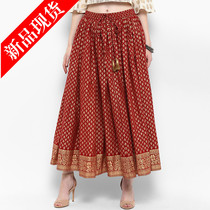 Indian red casual skirt cotton all-size print shirt gilding exotic style national wind sweat absorption breathable